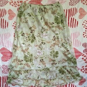 Vintage Green Floral Tiered Ruffle Skirt by Notations Size Medium